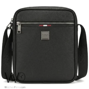 HUGO BOSS Men's Black Crossbody Bag with Red Logo | Watches Prime