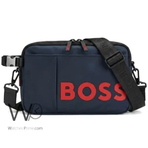 شنطة كروس بوس BOSS كحلي بحزام مطبوع كاجوال | واتشز برايم