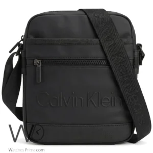 calvin klein men black embossed vertical crossbody bag