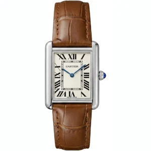 ساعة كارتييه Cartier رجالي بميناء كريمي وسير بني