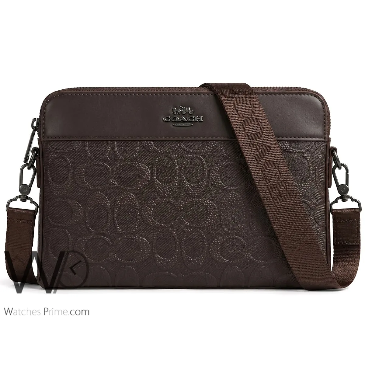 Coach Dark Brown Embossed Signature Slim Crossbody Bag