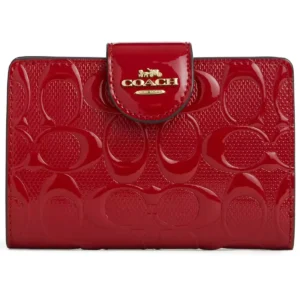 coach women red signature patent leather medium corner zip wallet cv414 imred