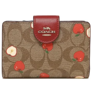 coach women signature canvas apple print bifold wallet c4117