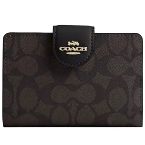 coach women signature canvas walnut black medium zip wallet cw786 imxaq