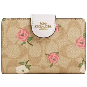 coach women signature floral rose medium corner zip wallet cr968