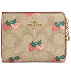 coach womens signature canvas strawberry print card holder