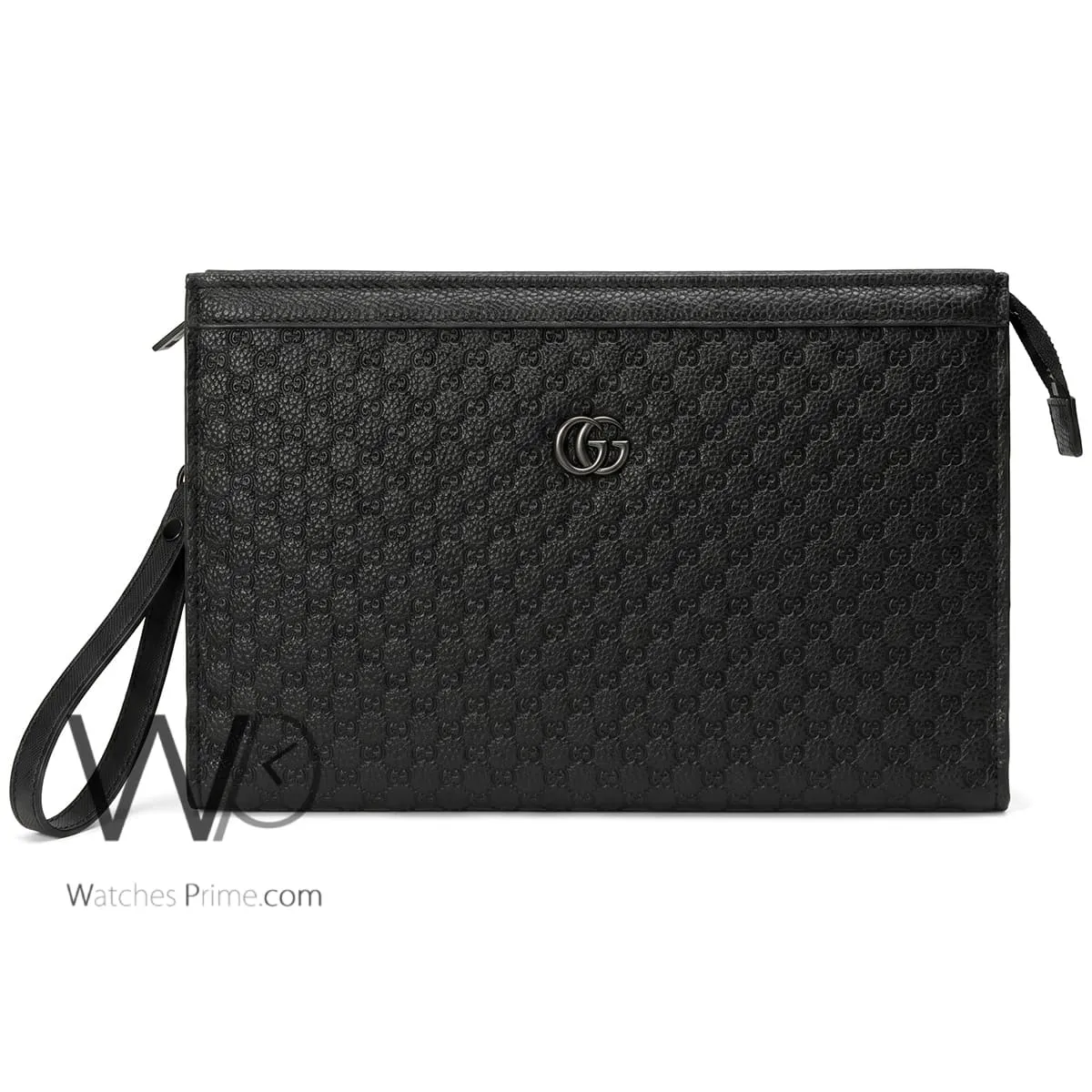 Gucci Black Textured Monogram Pouch with Wrist Strap