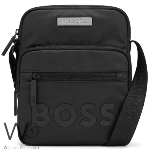 hugo boss mens black crossbody bag silver plate