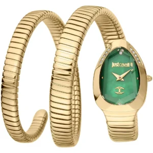 jc1l209m0045 just cavalli watch signature snake women green dial gold stainless steel strap triple wrap crystals