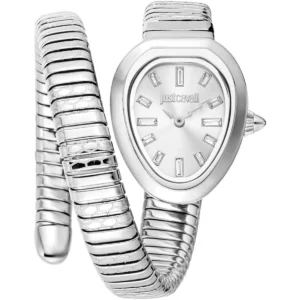 jc1l222m0015 just cavalli watch signature snake women silver dial stainless steel strap double wrap bracelet