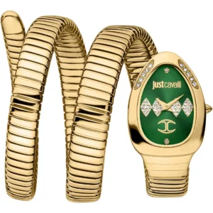 jc1l230m0045 just cavalli watch signature snake women green dial gold stainless steel strap triple wrap crystals