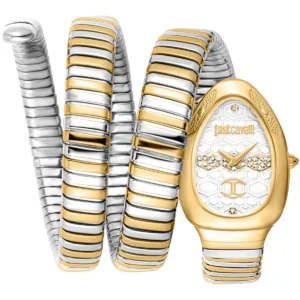jc1l232m0055 just cavalli watch signature snake women silver dial gold stainless steel strap triple wrap crystals two tone