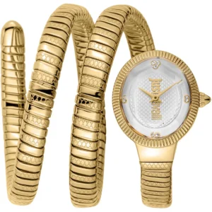 jc1l269m0025 just cavalli watch signature snake women silver dial gold stainless steel strap triple wrap crystals