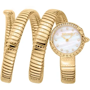 jc1l302m0025 just cavalli watch signature snake women white dial gold stainless steel strap triple wrap crystals mother of pearl