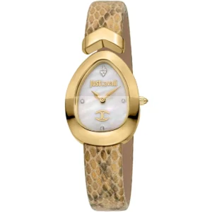 jc1l321l0025 just cavalli watch signature snake women white dial beige leather strap mother of pearl
