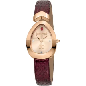 jc1l321l0045 just cavalli watch signature snake women rose gold dial red leather strap