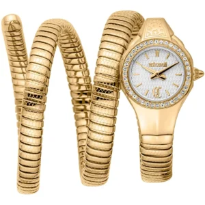 jc1l355m0025 just cavalli watch signature snake women silver dial gold stainless steel strap triple wrap crystals