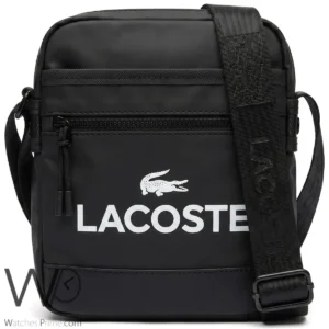 lacoste black vertical crossbody bag white logo
