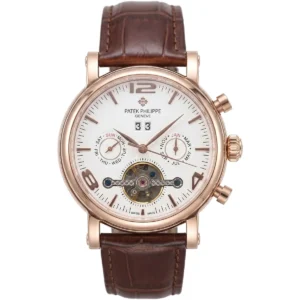 ساعة باتيك فيليب Patek Philippe رجالي ذهبي بميناء أبيض مكشوف