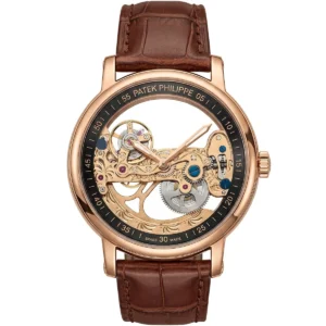 ساعة باتيك فيليب Patek Philippe رجالي بميناء هيكلي ولون روز جولد