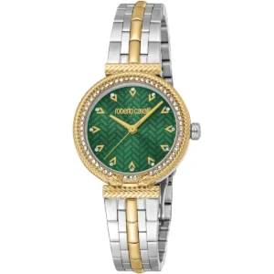 rc5l078m0065 roberto cavalli watch chiarezza women green dial silver gold stainless steel strap crystals two tone