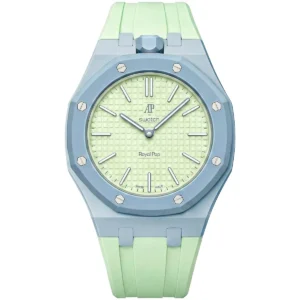 ساعة اوديمار بيجيه سواتش Audemars Piguet x Swatch موديل Royal Pop BLAUE ACHT رقم الموديل SSX03L101N للجنسين باللون الأخضر الليموني والأزرق