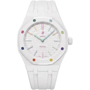 ساعة اوديمار بيجيه سواتش Audemars Piguet x Swatch موديل Royal Pop Huit Blanc رقم الموديل SSX03W100N للجنسين باللون الأبيض
