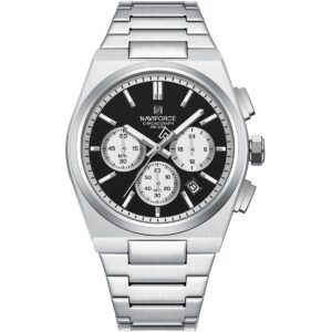 nf8048g s b s naviforce watch men black dial stainless steel metal silver strap quartz battery analog chronograph for dream