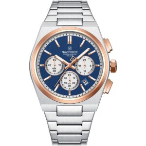 nf8048g s be rg naviforce watch men blue dial stainless steel metal silver strap quartz battery analog chronograph for dream