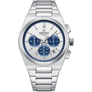nf8048g s be s naviforce watch men white dial stainless steel metal silver strap quartz battery analog chronograph for dream