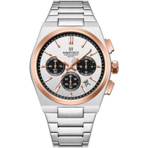 nf8048g s w rg naviforce watch men white dial stainless steel metal silver strap quartz battery analog chronograph for dream