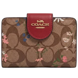 coach womens signature canvas floral medium corner zip wallet