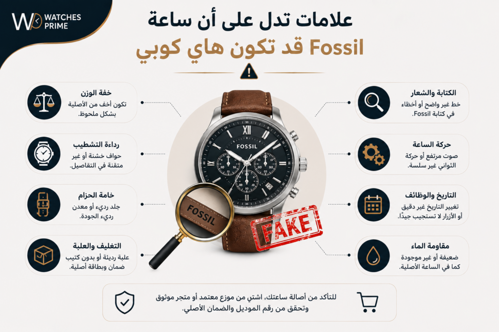 إزاي تعرف ساعة فوسيل تقليد (هاي كوبي) من الأصلية؟ 8 علامات تساعدك تتأكد | واتشز برايم إزاي تعرف ساعة فوسيل تقليد (هاي كوبي) من الأصلية؟ 8 علامات تساعدك تتأكد | واتشز برايم