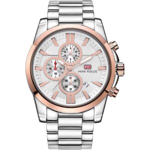 mf0134g 02 mini focus watch men chronograph silver dial stainless steel strap