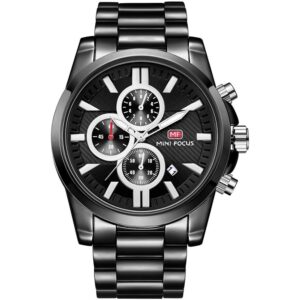 mf0134g 04 mini focus watch men chronograph black dial stainless steel strap