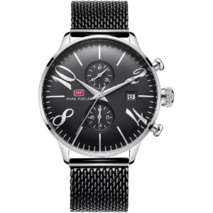 mf0135g 06 mini focus watch men black dial stainless steel strap mesh