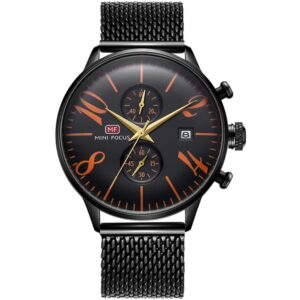 mf0135g 08 mini focus watch men black dial stainless steel strap mesh