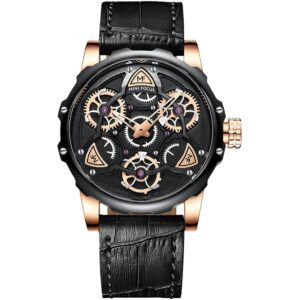 mf0249g 03 mini focus watch men black dial leather strap skeleton