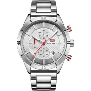 mf0283g 01 mini focus watch men chronograph silver dial stainless steel strap