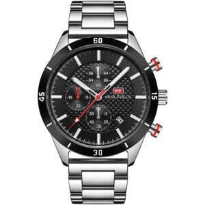 mf0283g 04 mini focus watch men chronograph black dial silver stainless steel strap