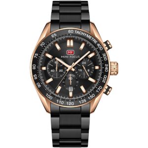 mf0403g 03 mini focus watch men chronograph black dial stainless steel strap