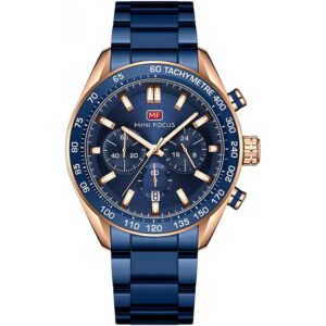 mf0403g 04 mini focus watch men chronograph blue dial stainless steel strap