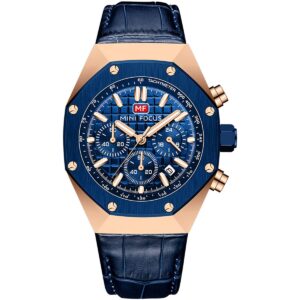 mf0417g 06 mini focus watch men chronograph blue dial leather strap