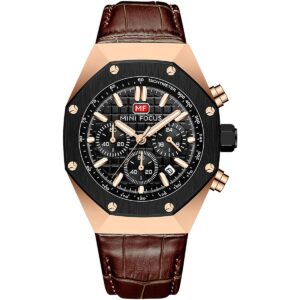 mf0417g 07 mini focus watch men chronograph black dial brown leather strap