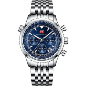 mf0463g 03 mini focus watch men chronograph blue dial silver stainless steel strap