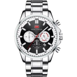mf0469g 02 mini focus watch men chronograph black dial silver stainless steel strap