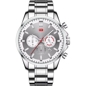 mf0469g 04 mini focus watch men chronograph grey dial silver stainless steel strap