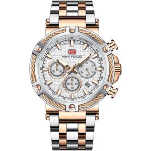 mf0470g 02 mini focus watch men chronograph silver dial rose gold stainless steel strap