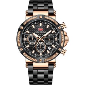 mf0470g 03 mini focus watch men chronograph black dial stainless steel strap