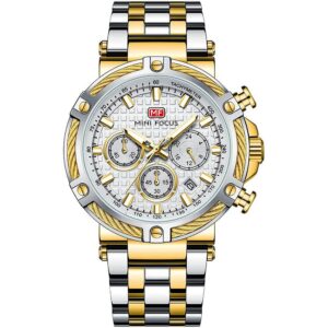 mf0470g 04 mini focus watch men chronograph silver dial gold stainless steel strap